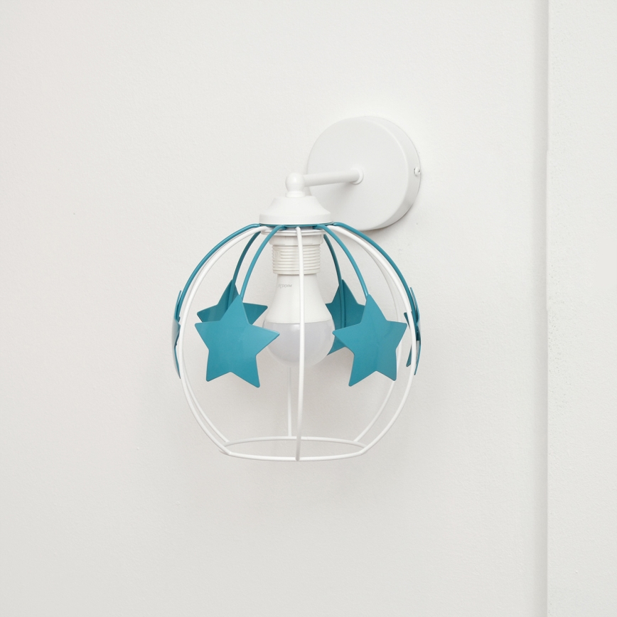 Dječja zidna lampa STARS 1xE27/15W/230V tirkizna/bijela