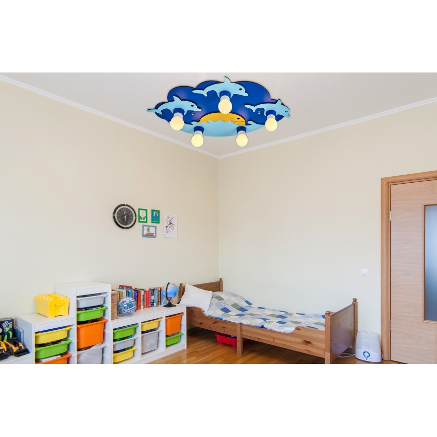 Dječje stropno svjetlo LUCCA 5xE27/24W/230V plavo