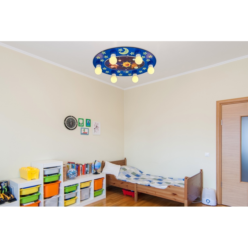 Dječje stropno svjetlo LUCCA 6xE27/24W/230V plavo