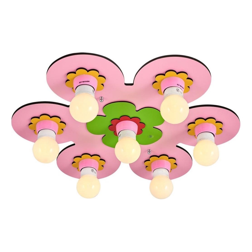 Dječje stropno svjetlo LUCCA 7xE27/24W/230V ružičasto