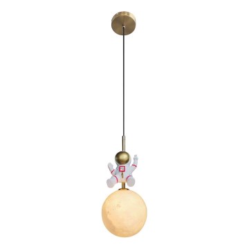 Dječji luster na sajli ASTRONAUT 1xE27/60W/230V pr. 15 cm zlatna/bež
