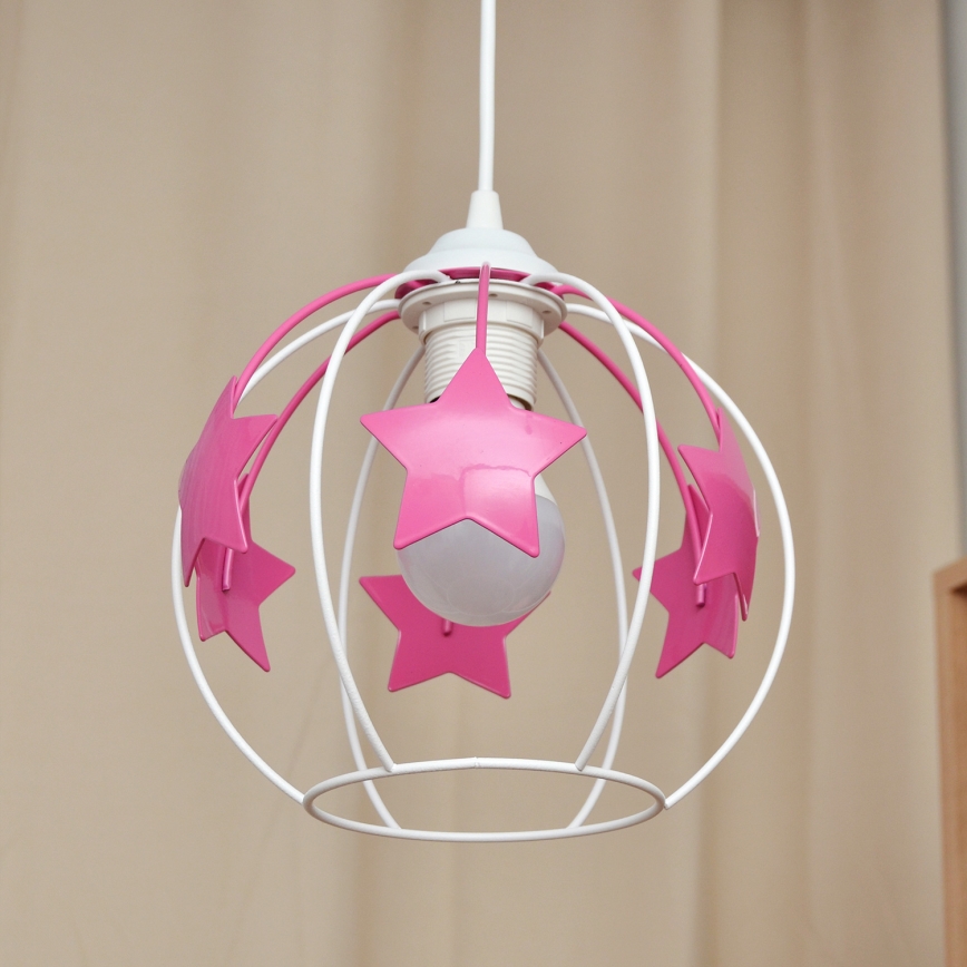 Dječji luster na sajli STARS 1xE27/15W/230V ružičasta/bijela