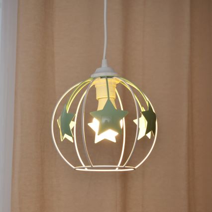 Dječji luster na sajli STARS 1xE27/15W/230V zelena/bijela