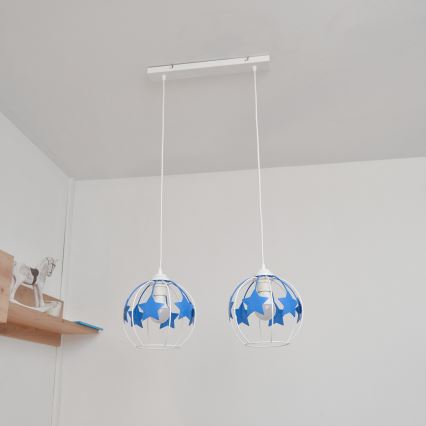 Dječji luster na sajli STARS 2xE27/15W/230V plava/bijela