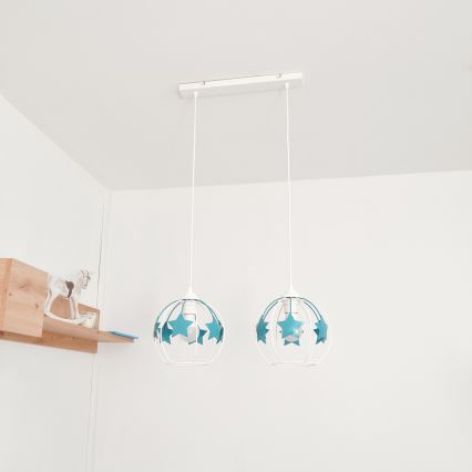 Dječji luster na sajli STARS 2xE27/15W/230V tirkizna/bijela