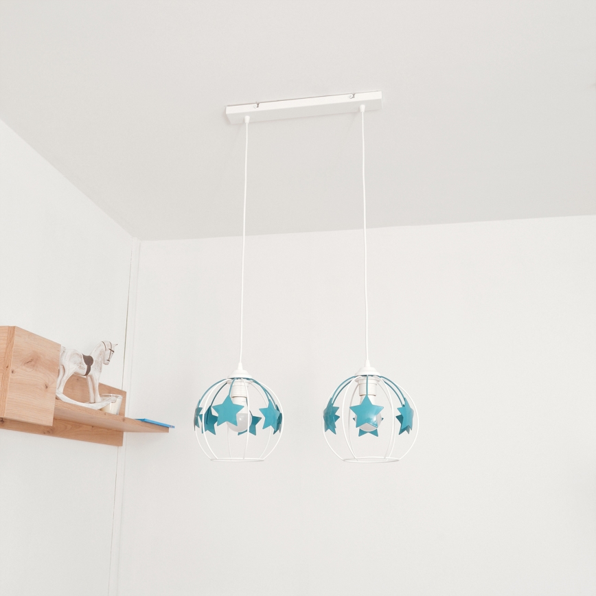Dječji luster na sajli STARS 2xE27/15W/230V tirkizna/bijela
