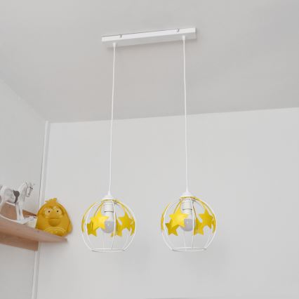 Dječji luster na sajli STARS 2xE27/15W/230V žuta/bijela