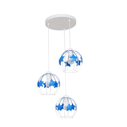 Dječji luster na sajli STARS 3xE27/15W/230V plava/bijela