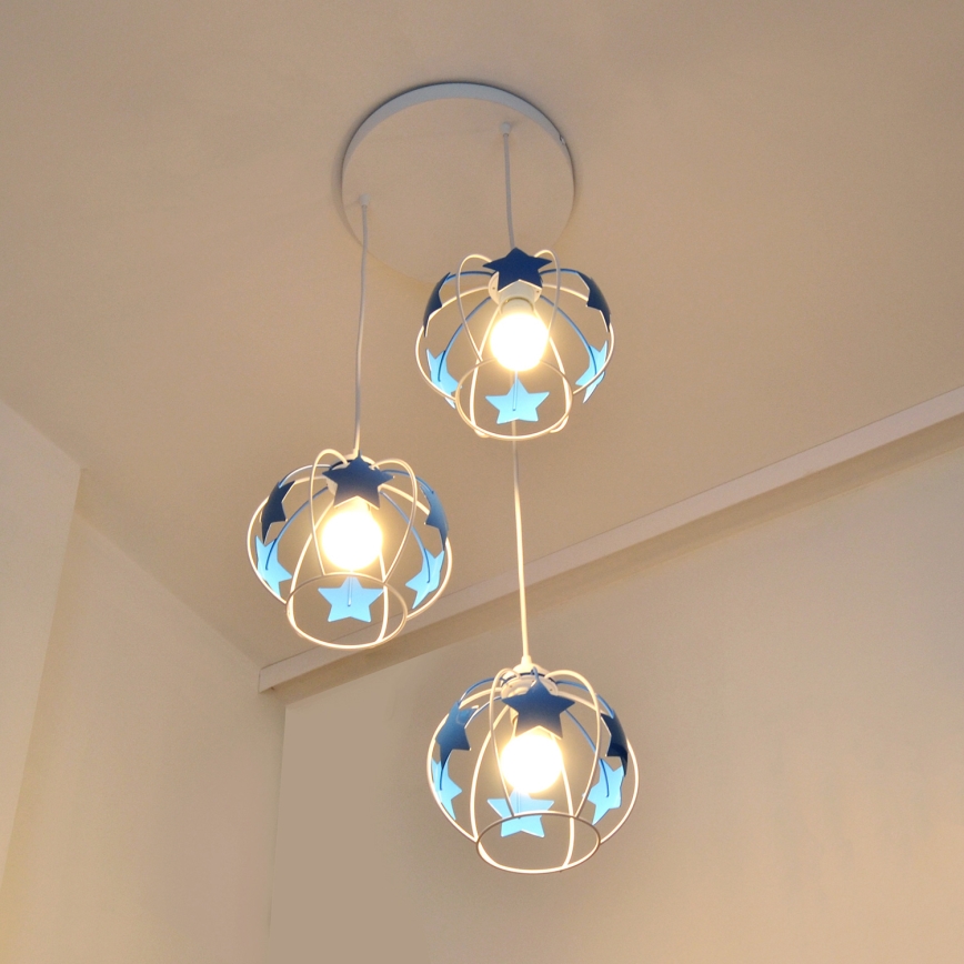 Dječji luster na sajli STARS 3xE27/15W/230V plava/bijela