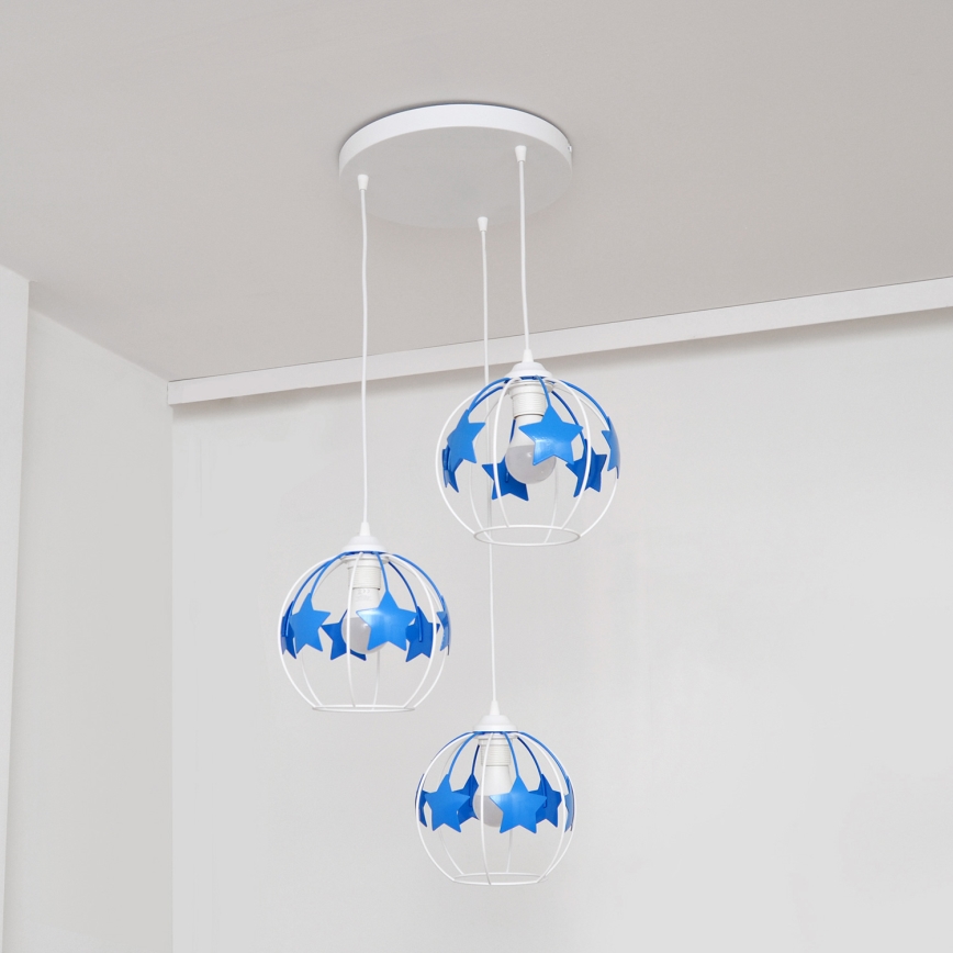 Dječji luster na sajli STARS 3xE27/15W/230V plava/bijela