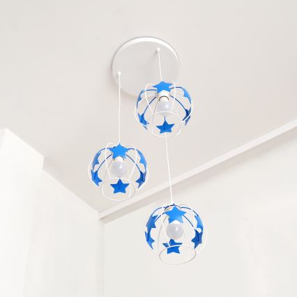 Dječji luster na sajli STARS 3xE27/15W/230V plava/bijela