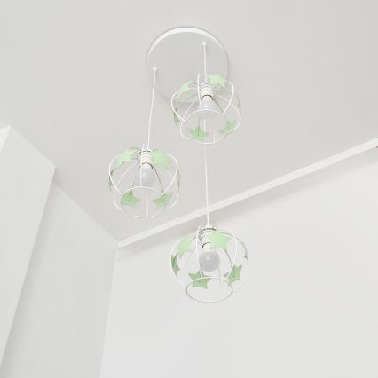 Dječji luster na sajli STARS 3xE27/15W/230V zelena/bijela