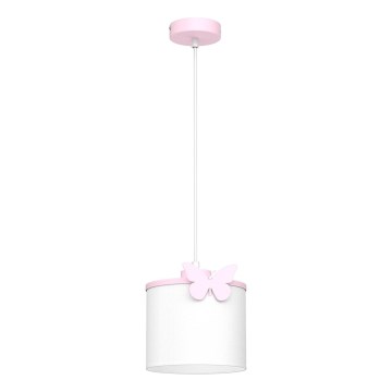 Dječji luster na sajli SWEET 1xE27/15W/230V bijela/ružičasta/leptir