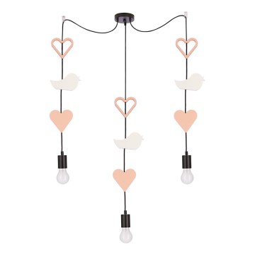 Dječji luster na sajli TRIO 3xE27/20W/230V ružičasta/bijela