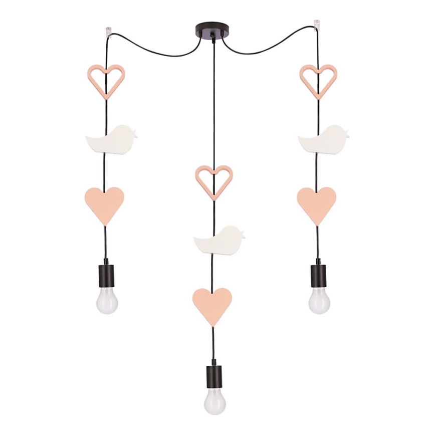 Dječji luster na sajli TRIO 3xE27/20W/230V ružičasta/bijela