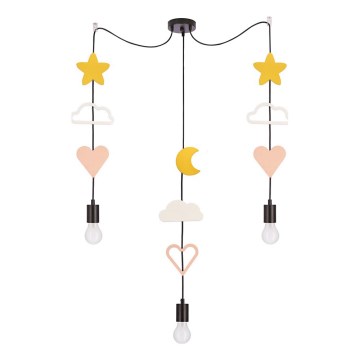 Dječji luster na sajli TRIO 3xE27/20W/230V žuta/bijela/ružičasta