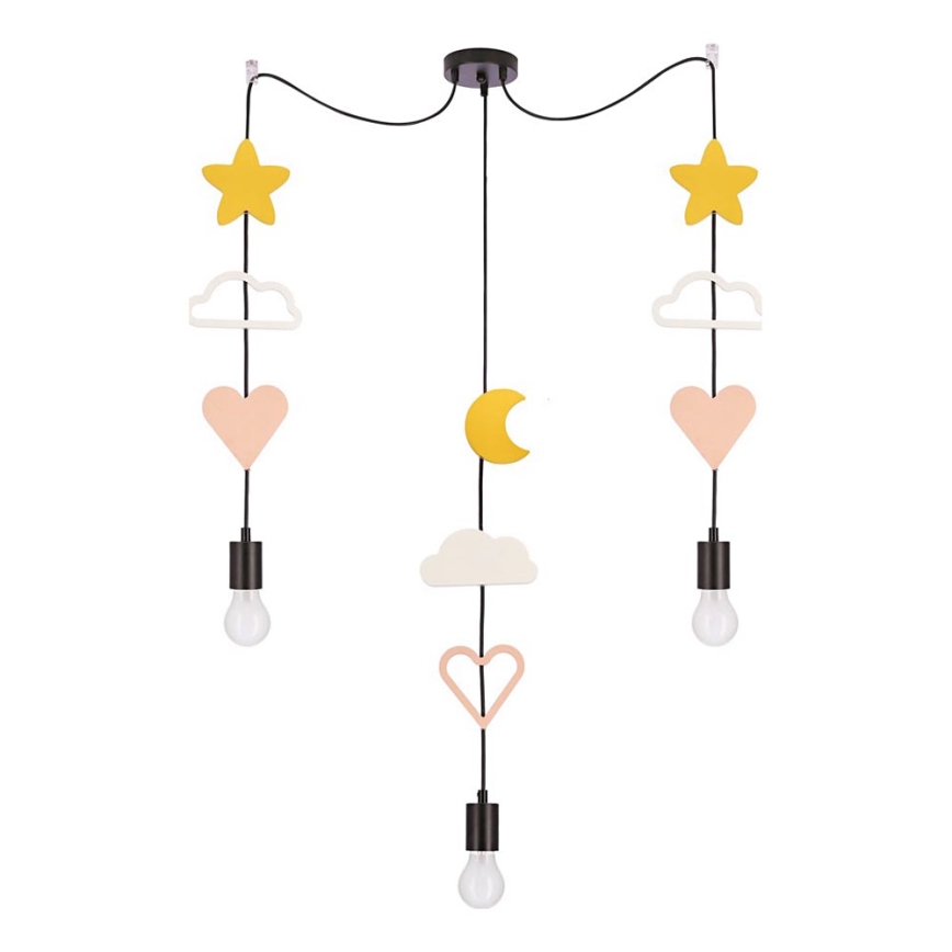 Dječji luster na sajli TRIO 3xE27/20W/230V žuta/bijela/ružičasta