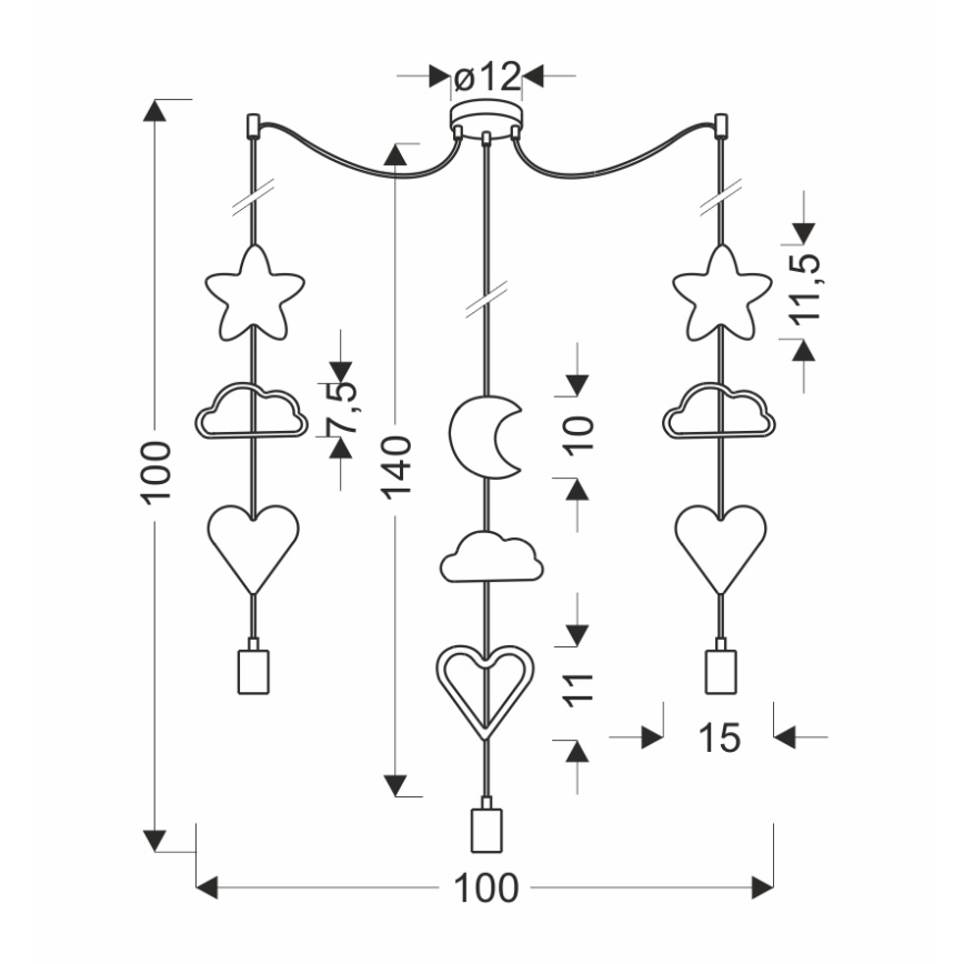 Dječji luster na sajli TRIO 3xE27/20W/230V žuta/bijela/ružičasta