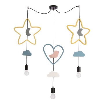 Dječji luster na sajli TRIO 3xE27/20W/230V žuta/plava/siva