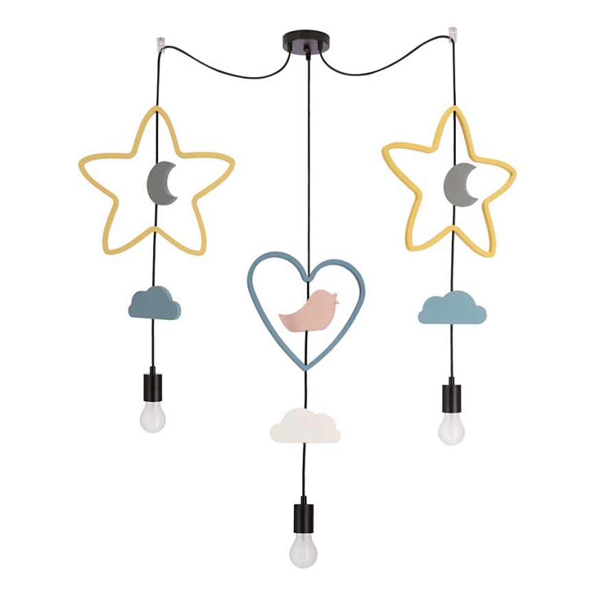 Dječji luster na sajli TRIO 3xE27/20W/230V žuta/plava/siva