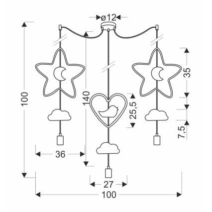 Dječji luster na sajli TRIO 3xE27/20W/230V žuta/plava/siva