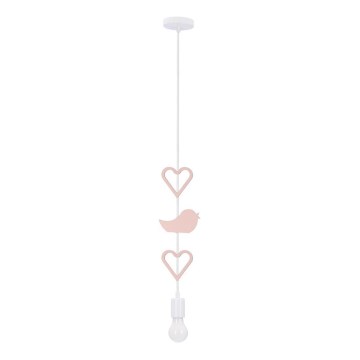 Dječji luster s kablom HEART 1xE27/20W/230V ružičasta/bijela