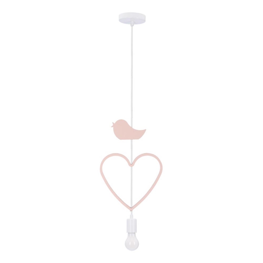 Dječji luster s kablom HEART 1xE27/20W/230V ružičasta/bijela