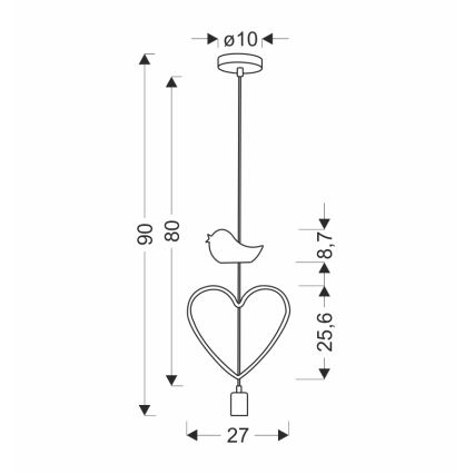 Dječji luster s kablom HEART 1xE27/20W/230V ružičasta/bijela