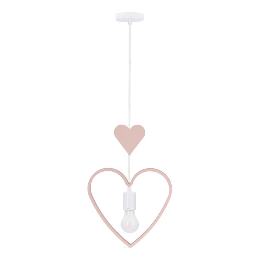 Dječji luster s kablom HEART 1xE27/20W/230V ružičasta/bijela