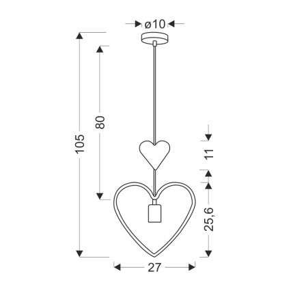 Dječji luster s kablom HEART 1xE27/20W/230V ružičasta/bijela