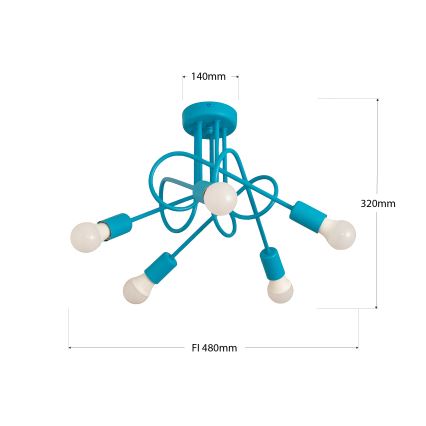 Dječji nadgradni luster OXFORD 5xE27/15W/230V plava