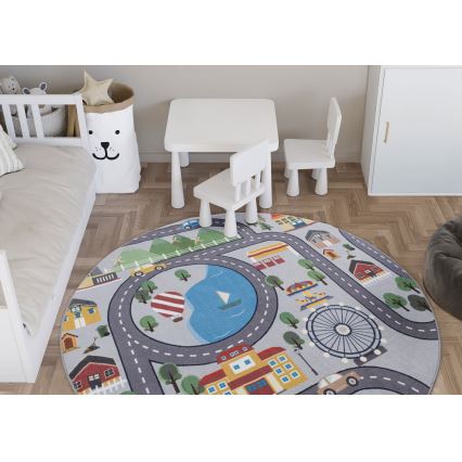 Dječji protuklizni tepih ARES STREETS 160 cm siva/grad