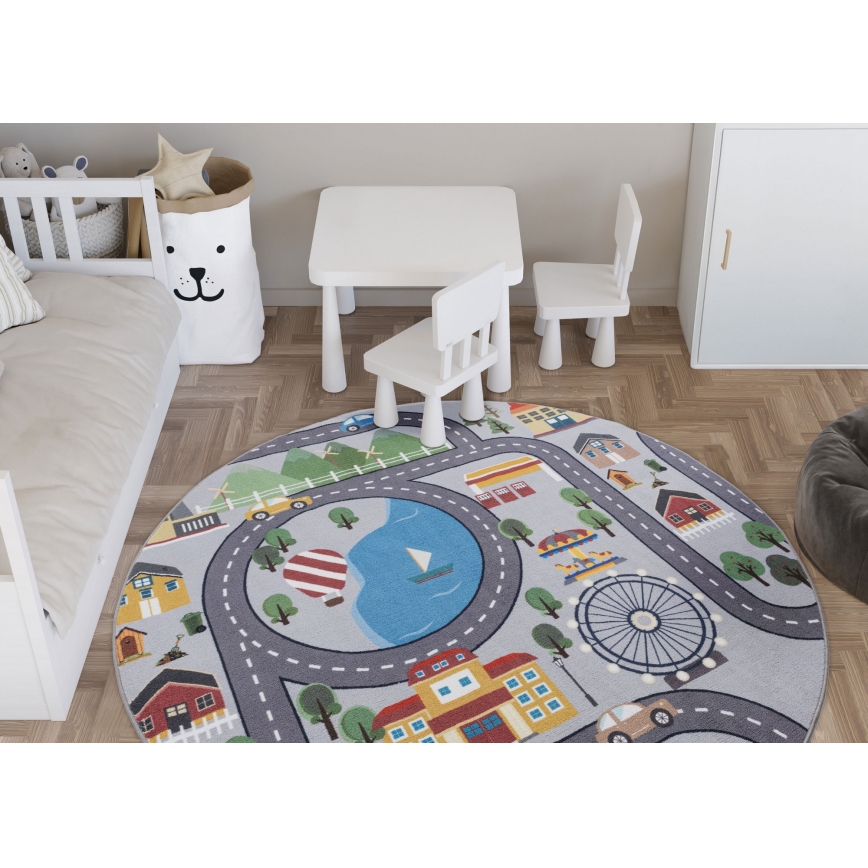 Dječji protuklizni tepih ARES STREETS 160 cm siva/grad