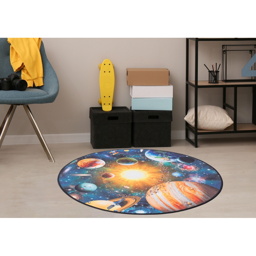 Dječji protuklizni tepih PRINT 3D 80 cm planeti/višebojan