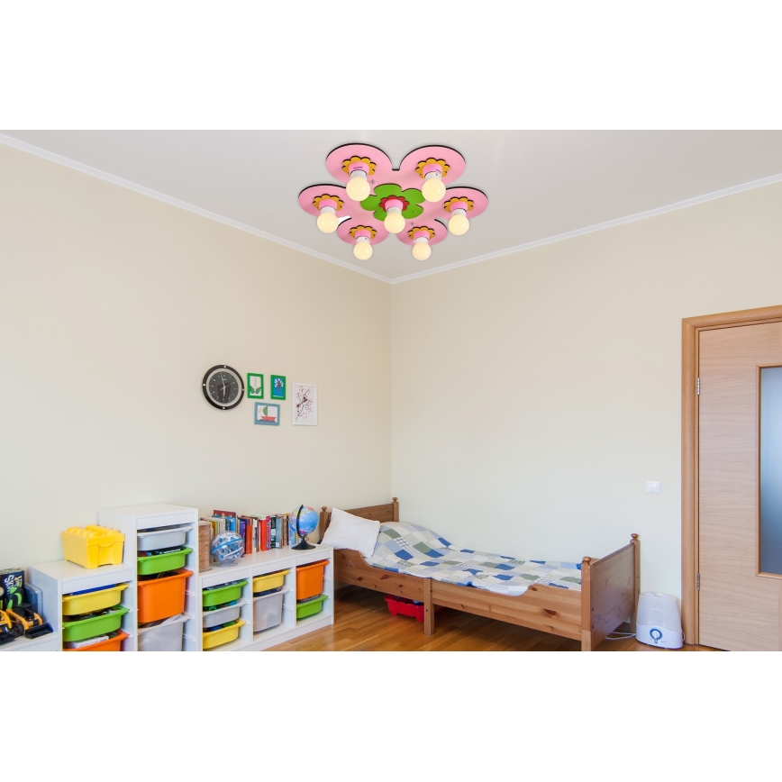 Dječji stropni luster LUCCA 7xE27/24W/230V ružičasta