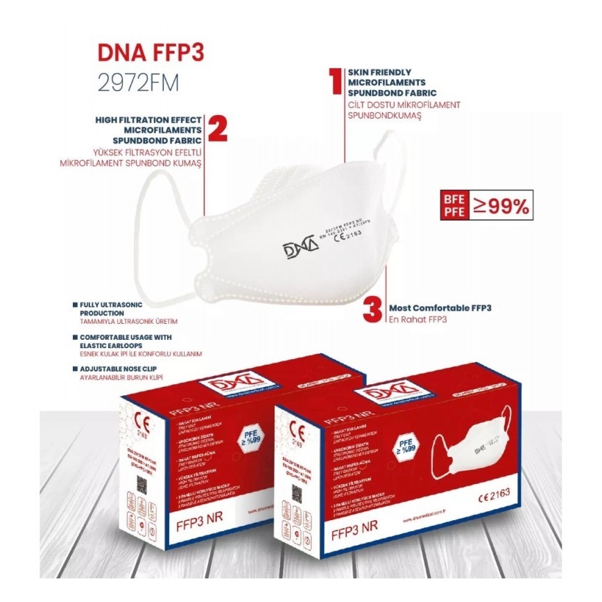 DNA zaštitna maska FFP3 NR CE 2163 Medical 20kom