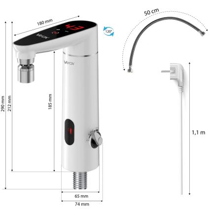 Dodirni protočni bojler sa senzorom i LED zaslonom 3000W/230V IPX4 bijela