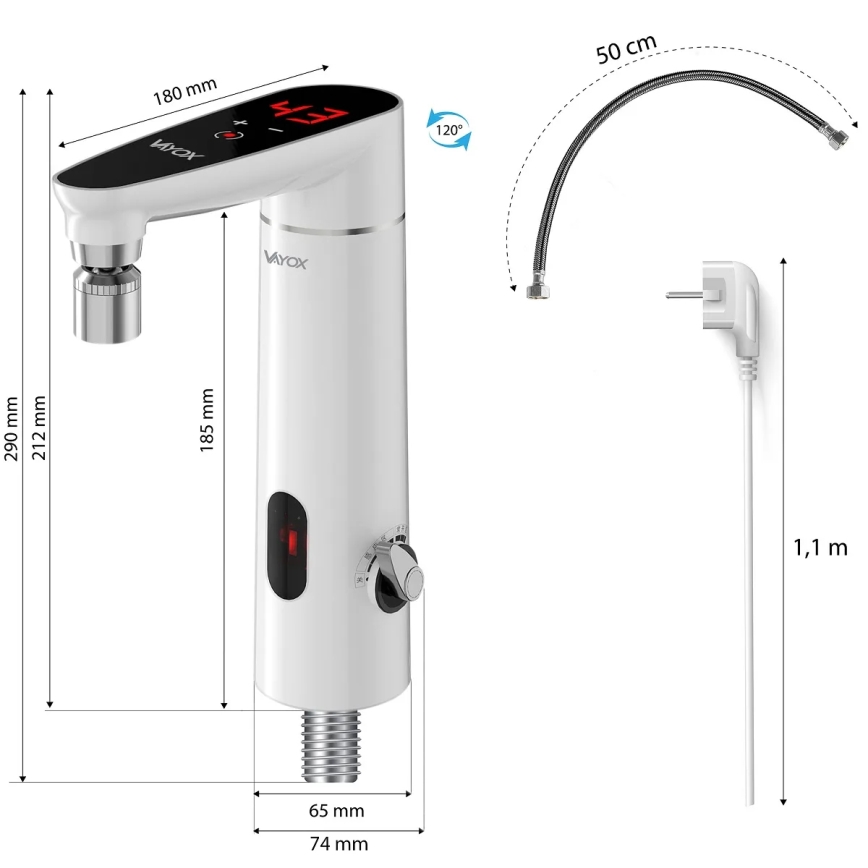 Dodirni protočni bojler sa senzorom i LED zaslonom 3000W/230V IPX4 bijela