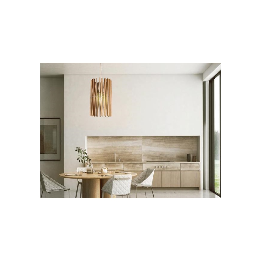 Drveni luster na lanku 1xE27/60W/230V, Ø 38 cm, od punog drveta – jasen/kaučukovac