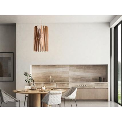 Drveni luster na lanku 1xE27/60W/230V, Ø 38 cm, od punog drveta – jasen/kaučukovac