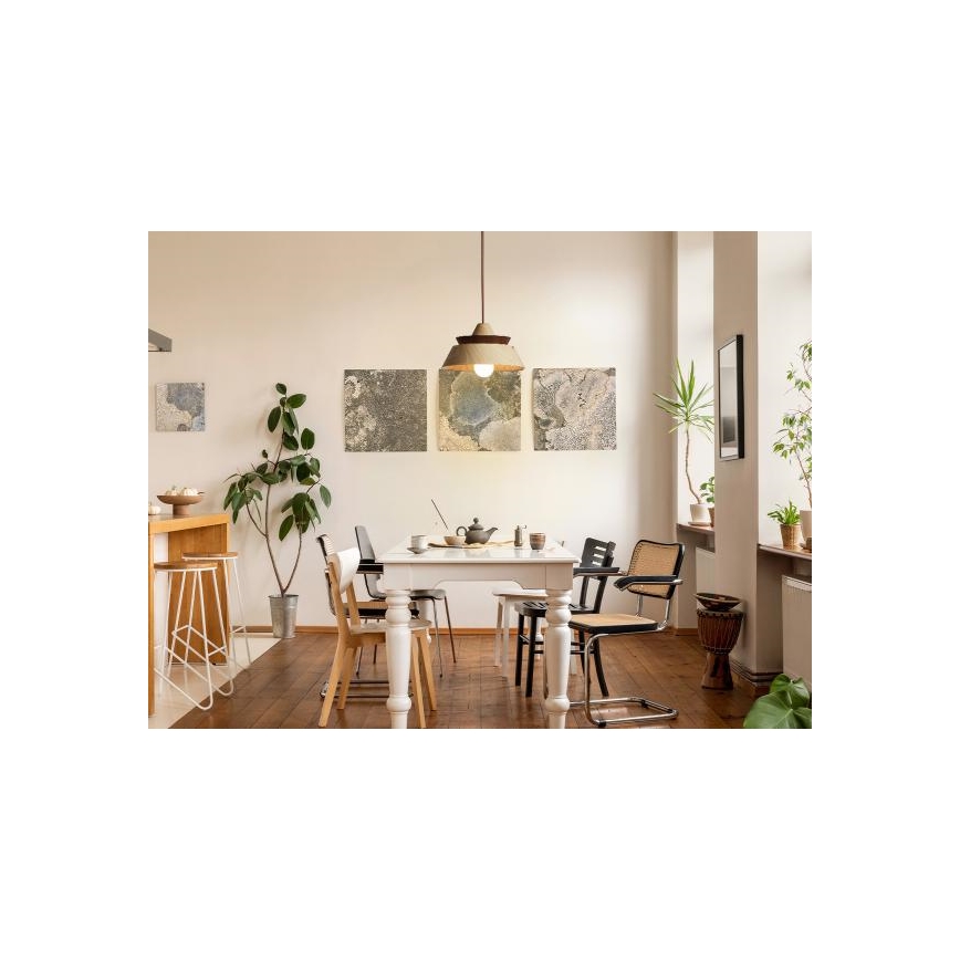 Drveni luster na sajli 1xE27/60W/230V, promjer 33 cm, masiv/hrast/orah/kaučukovo drvo