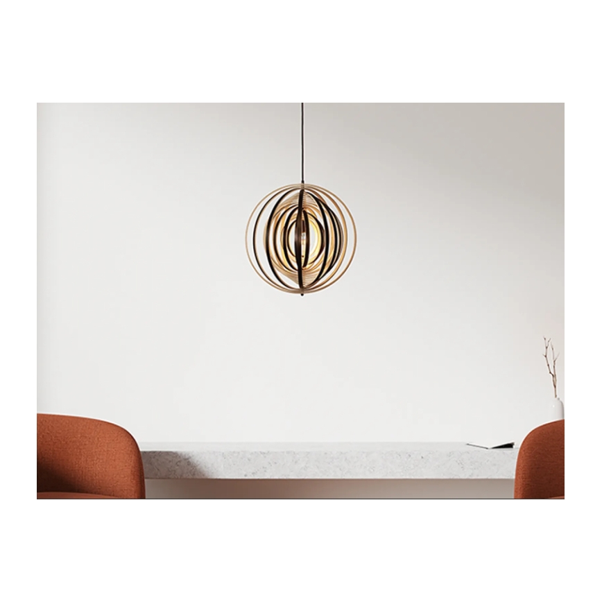 Drveni luster na sajli 1xE27/60W/230V Ø 43,5 cm masiv/furnir/kaučukovo drvo