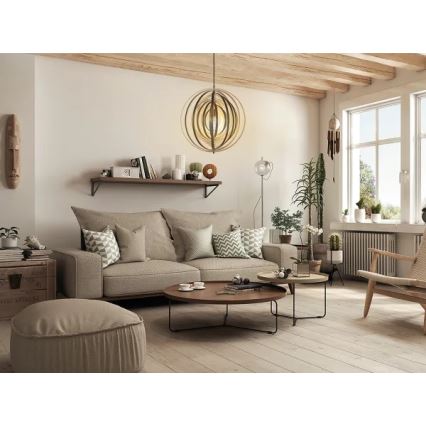 Drveni luster na užetu 1xE27/60W/230V promjer 50 cm masiv/furnir/kaučukovac