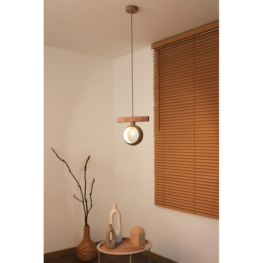 Duolla - Luster na kabelu IRONLINE 1xE27/15W/230V borovina/hrast/bež