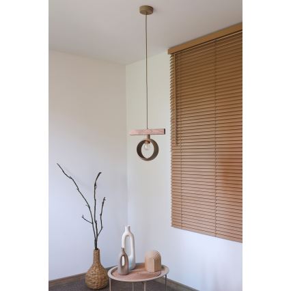 Duolla - Luster na kabelu IRONLINE 1xE27/15W/230V borovina/hrast/bež