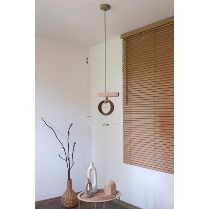 Duolla - Luster na kabelu IRONLINE 1xE27/15W/230V borovina/hrast/bež