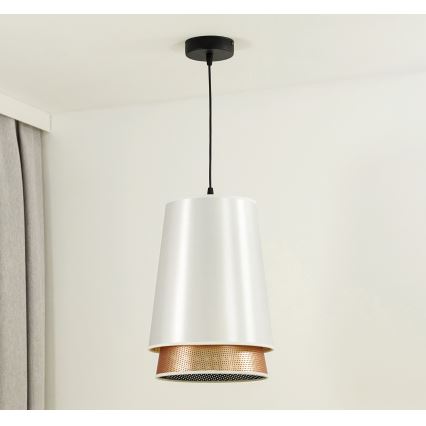 Duolla - Luster na sajli BELL SHINY 1xE27/15W/230V pr. 25 cm bijela/bakrena