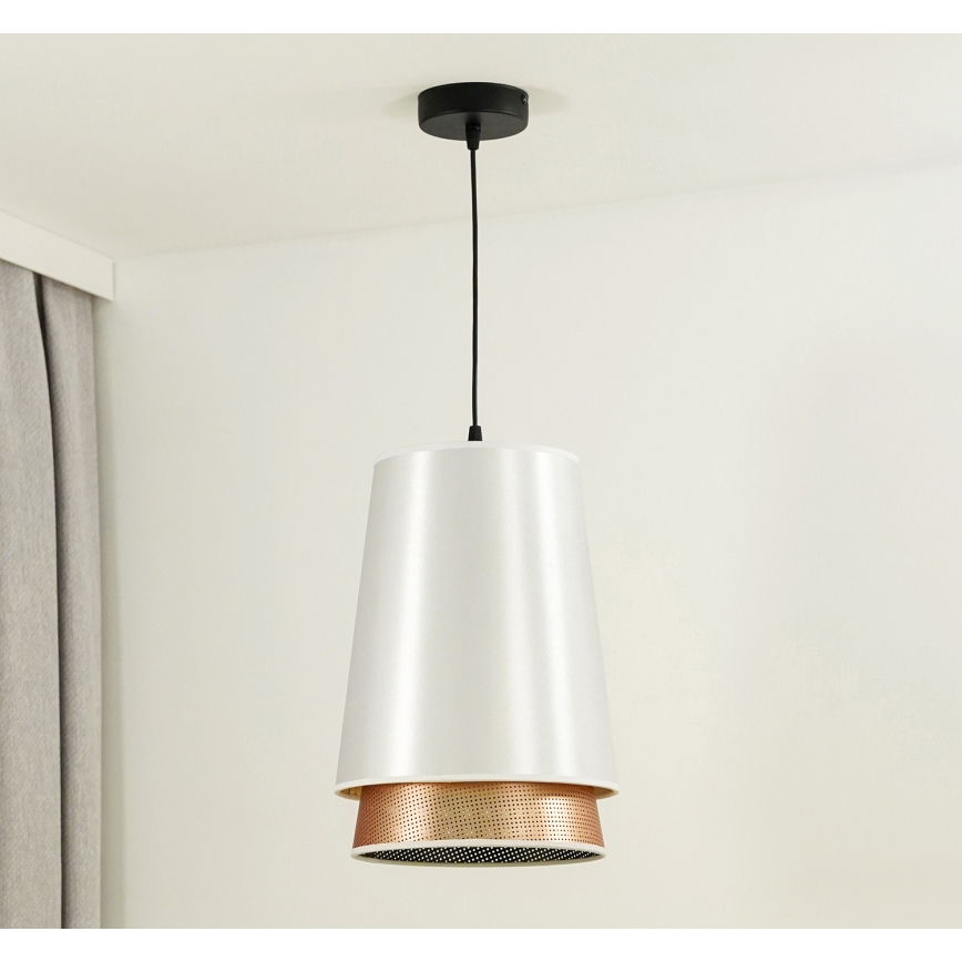 Duolla - Luster na sajli BELL SHINY 1xE27/15W/230V pr. 25 cm bijela/bakrena