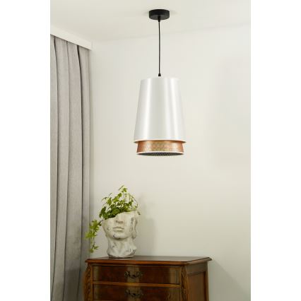 Duolla - Luster na sajli BELL SHINY 1xE27/15W/230V pr. 25 cm bijela/bakrena