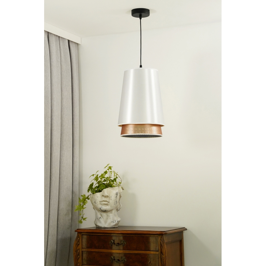 Duolla - Luster na sajli BELL SHINY 1xE27/15W/230V pr. 25 cm bijela/bakrena